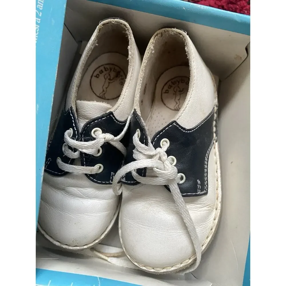 Vtg Babybotte Saddle Shoes Baby Toddler 3 White Black Oxford Leather Box